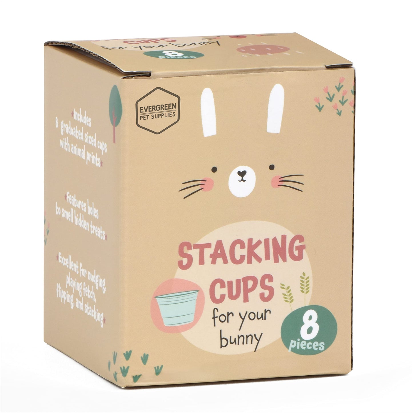 [8 PC] Stacking Cups for Rabbits - Wheat Straw Rabbit Toys with Cute Animal Designs - Bunny Stacking Cups to Play with Rabbits -