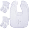 Jiuguva 4 Pcs Baptism Bibs And Socks Set Christening Bib For Baby White Embroidered Cross Baptism Outfit For Boy Girl (6-12Month