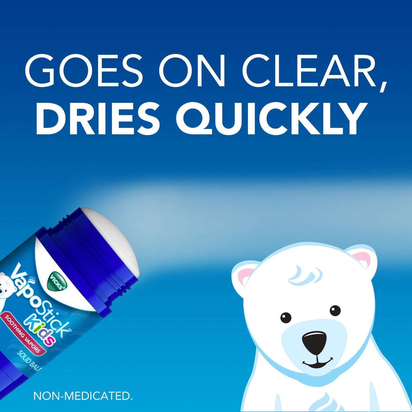 Vicks Vapostick Kids, Solid Balm, No Mess, For Kids Ages 4+ Soothing Non-Medicated Vicks Vapors, Easy-To-Use No-Touch Applicator