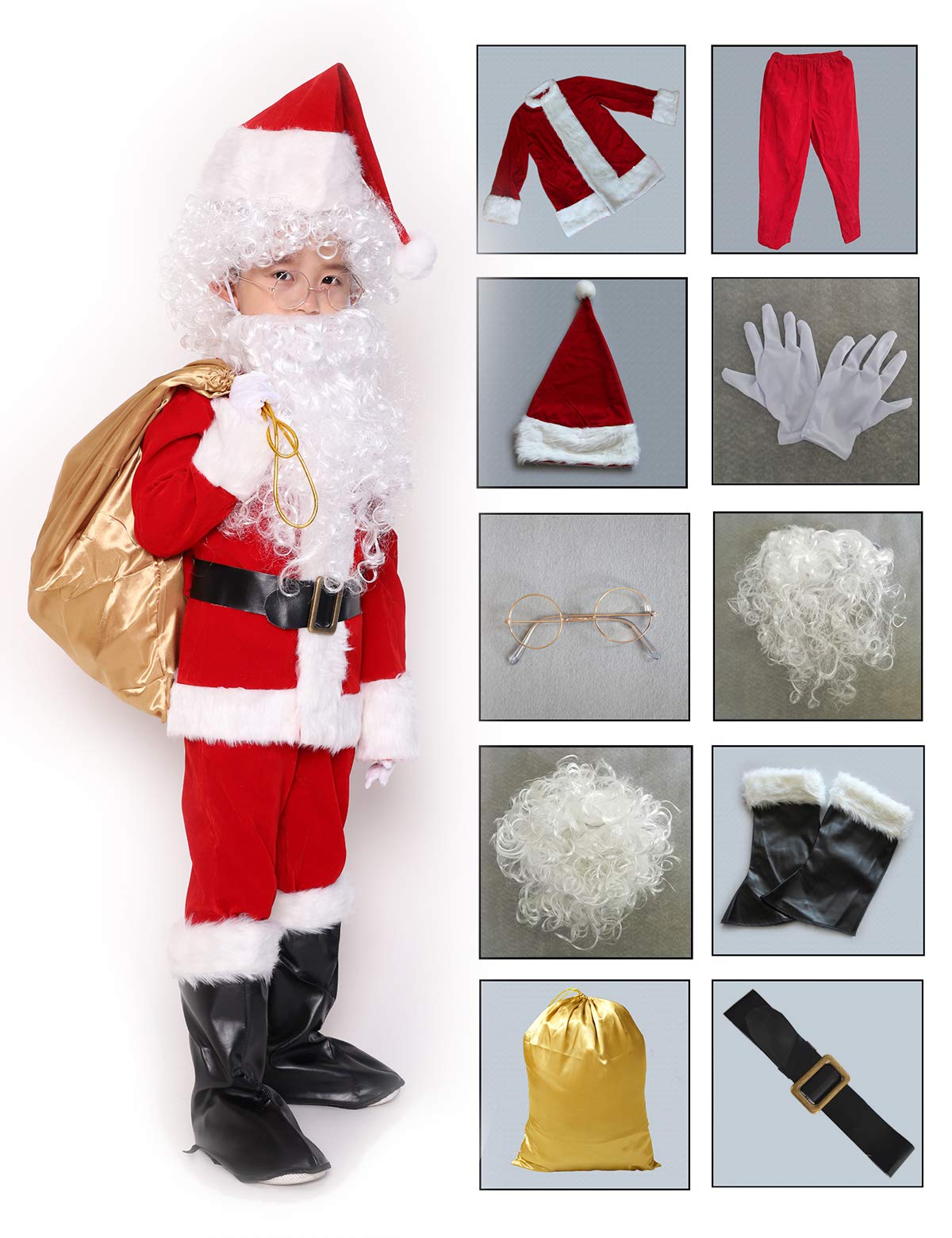 Adomi Children'S Deluxe Santa Suit 10Pc. Christmas Child Santa Claus Kids Halloween Costume Cosplay L