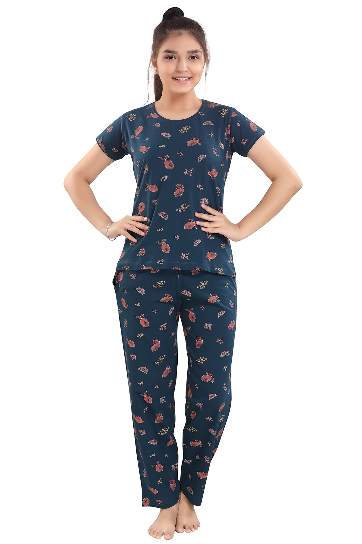 AV2 Girls Cotton All Over Print Pajama Set Night Suit Pack Of 1 (6624B10_Blue_1011 Year)