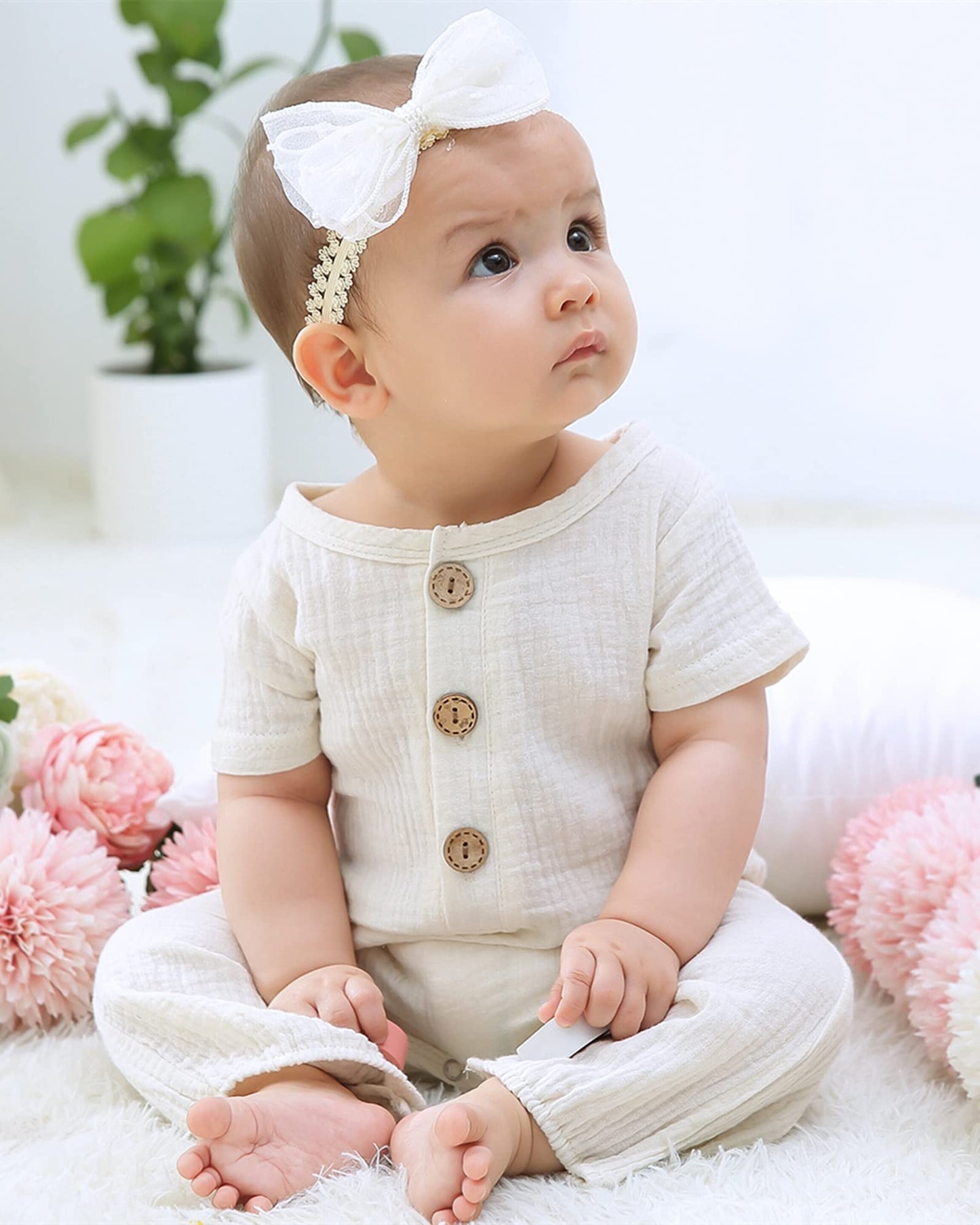 Saeaby Baby Girl Clothes Summer Outfit Infant White Jumpsuit Short Sleeve Romper Bodysuit Newborn Clothes One Pieces Outfit For