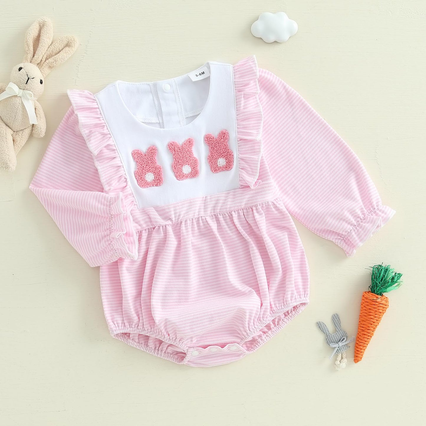 Mlpeerw My First Valentines Day Baby Girl Outfit Newborn Heart Smocked Bubble Romper Bodysuit Cute Valentines Day Clothes (Easte