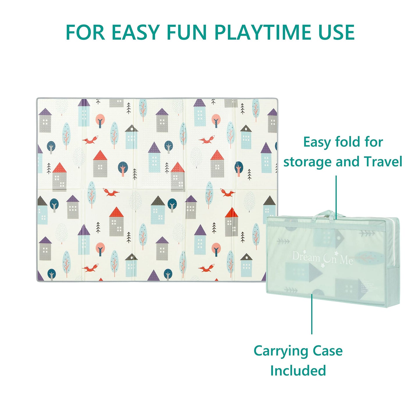 Dream On Me Play Time Reversible Baby Playmat, Foldable Extra Large Thick Foam Crawling Playmats for Toddlers, Waterproof Portab