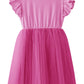 Lyxiof Girls Tutu Dress Casual Tulle Summer Solid Color Ruffle Sleeve Dress Rose Red 110Cm