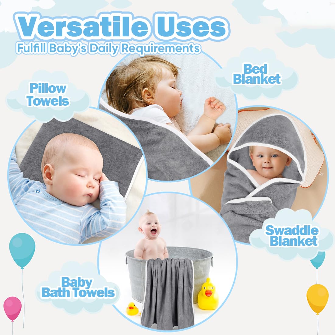 Orighty Baby Hooded Towel 6 Pack, 30 X 30 Inch Super Soft Bath Towel With Hood For Babies, Infant, Newborn Essential - Ideal Bab