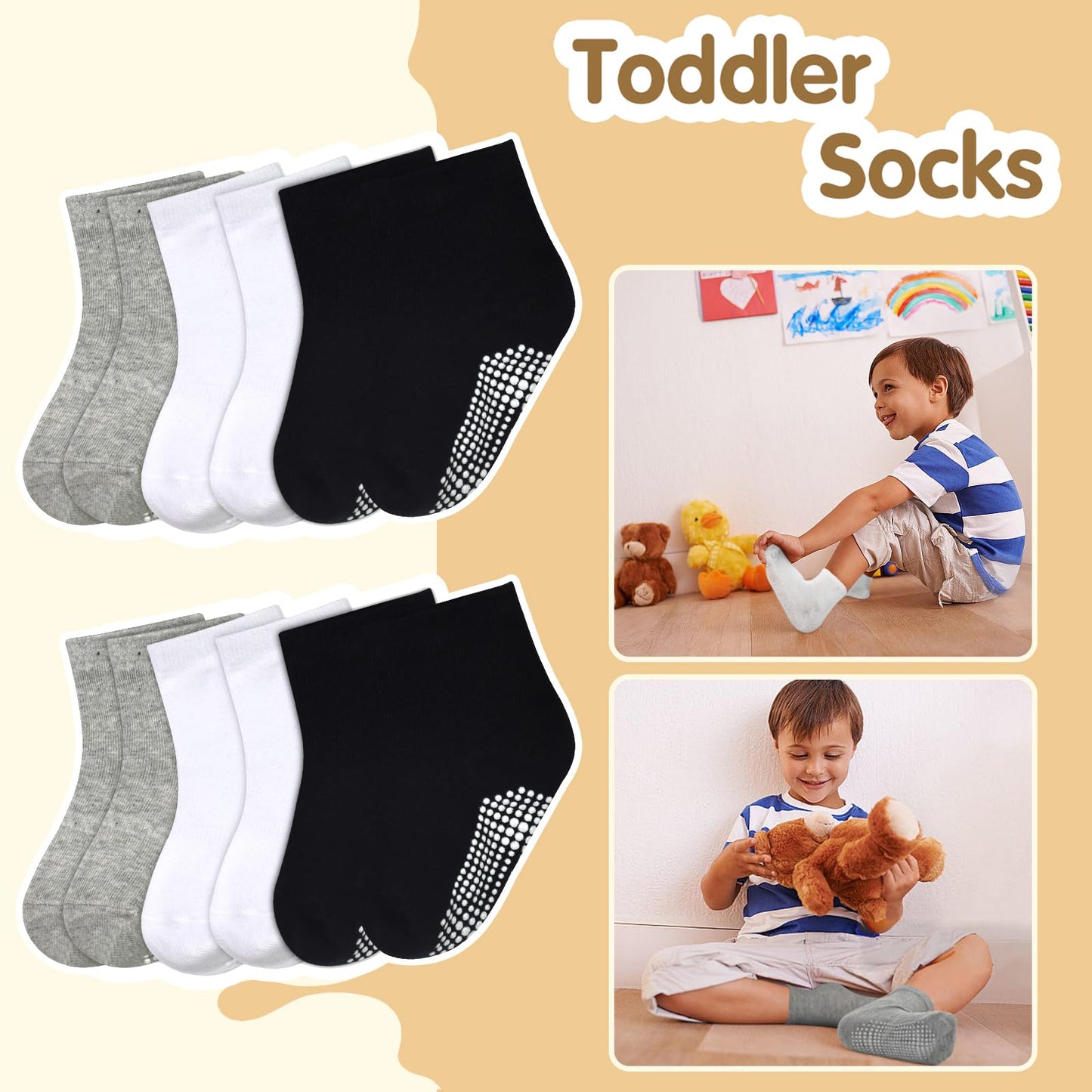 Hycles Non-Slip Toddler Socks With Grips Girls Grip Socks For 7-10 Years Kid Toddler Boys Anti Slip Sticky Sock