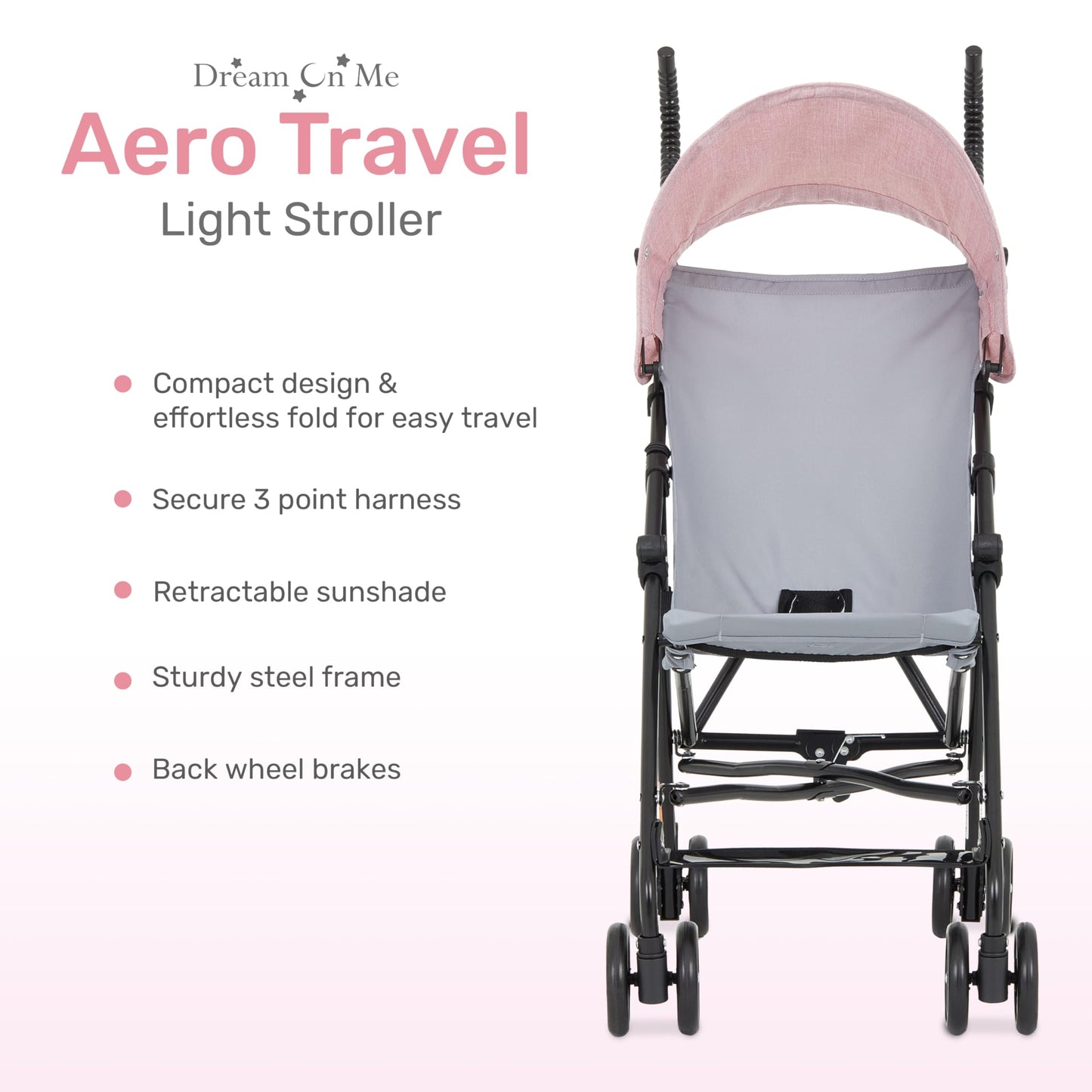 Dream On Me Aero Travel Lightweight Umbrella Stroller, Easy to Fold and Carry Travel Stroller, Adjustable and Removable Canopy