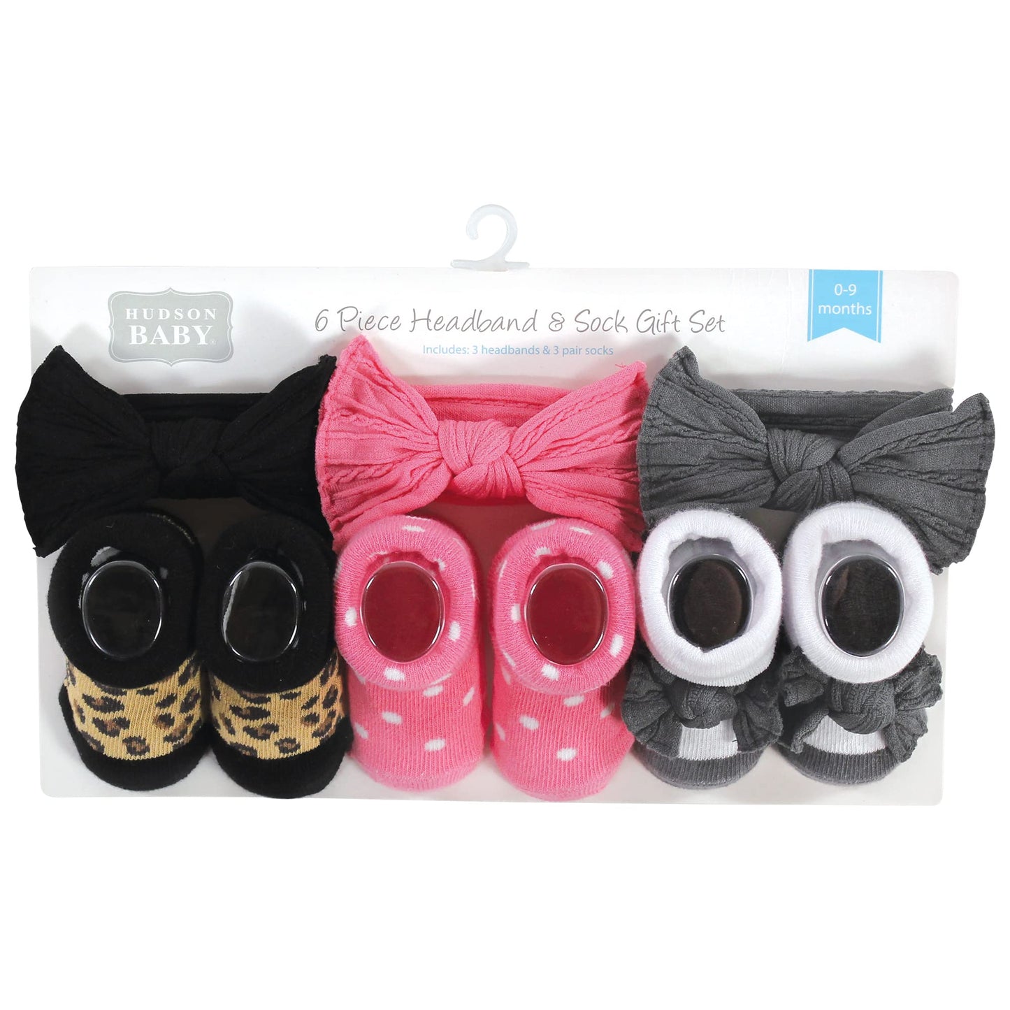 Hudson Baby Baby Girls' Headband And Socks Giftset, Black Wild Rose Leopard, One Size