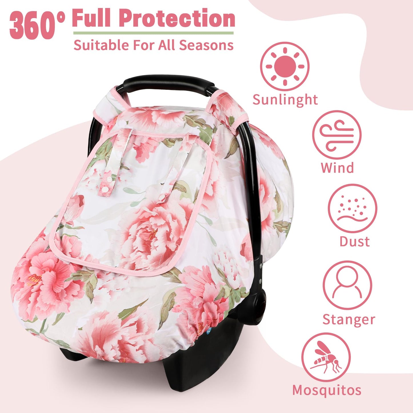 Car Seat Cover Baby, Hnhuaming Infant Car Seat Covers Canopy For Babies Girls, Warm & Windproof Newborn Carseat Covers With Brea