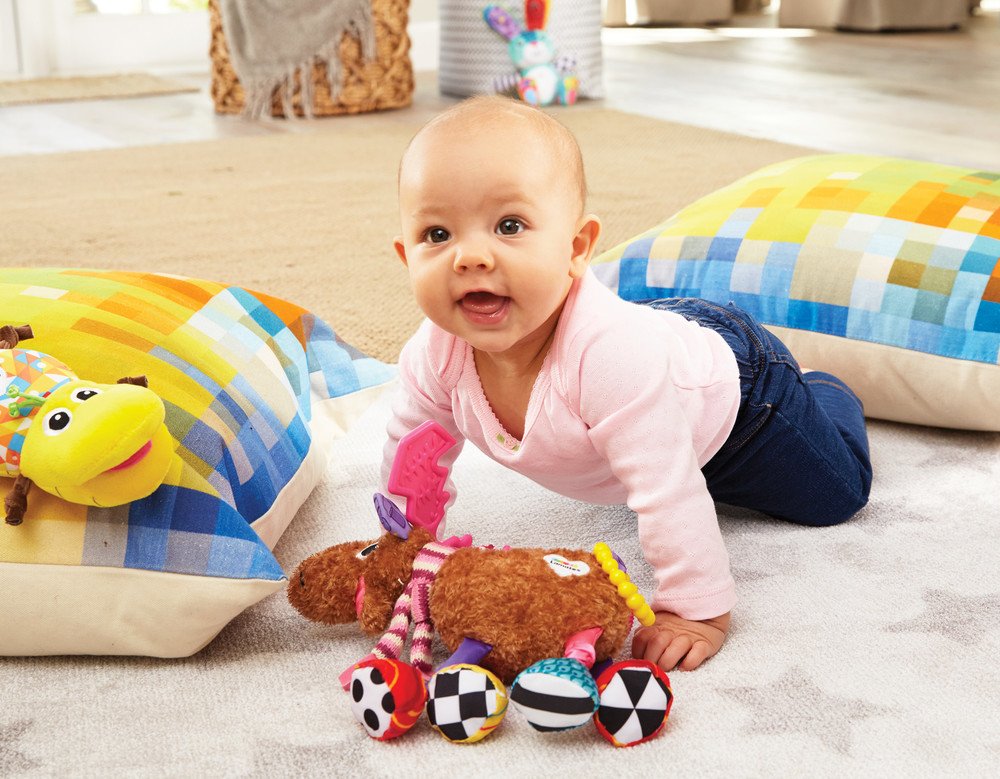 Lamaze Muffin the Moose Clip On Car Seat and Stroller Toy - Soft Baby Hanging Toys - Baby Crinkle Toys with High Contrast Colors