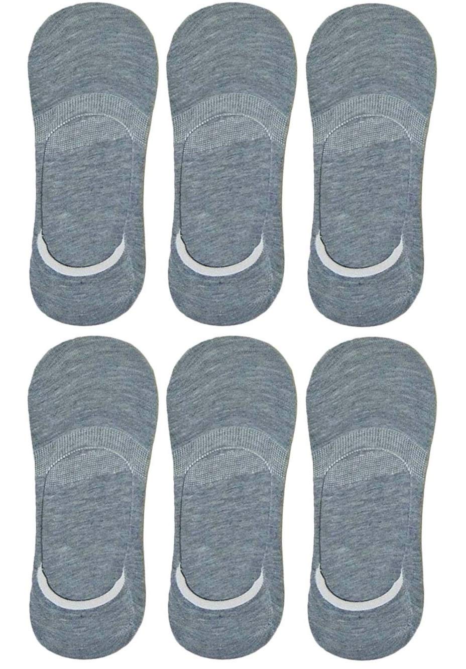 Queery Men Solid No Show Cotton Loafer Socks (Light Gray, Pack Of 6 Pairs)