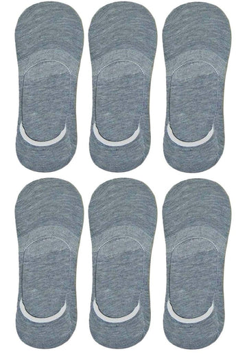 Queery Men Solid No Show Cotton Loafer Socks (Light Gray, Pack Of 6 Pairs)