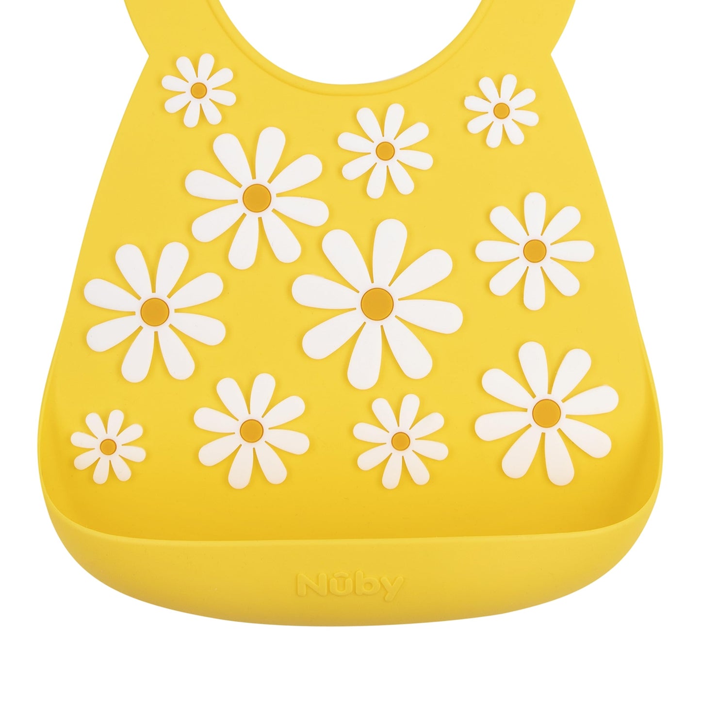 Nuby 3D Soft Silicone Baby Bib With Scoop - Silicone Bib For Toddlers And Babies 6+ Months - Yellow Daisy