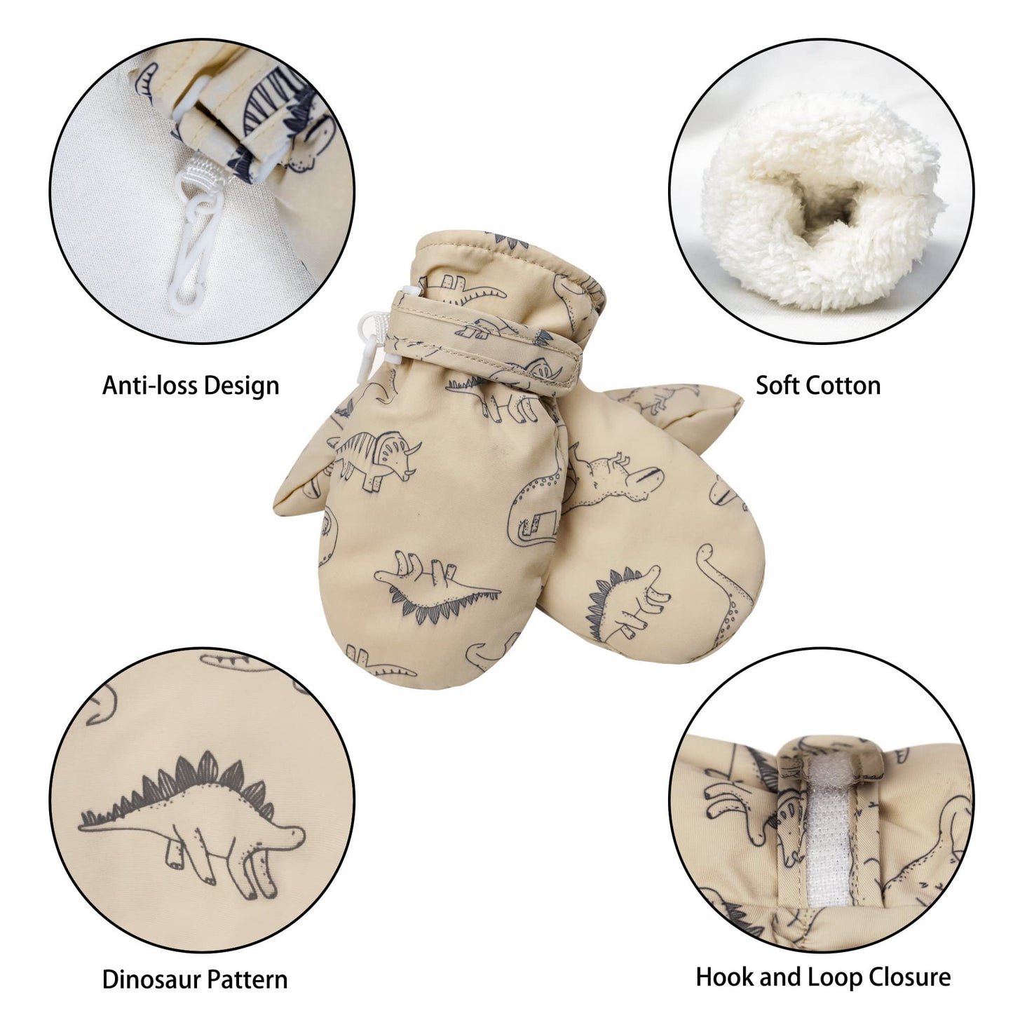 Fynnsure Toddler Mittens Lined Fleece Snow Gloves For Boys Girls Kids Winter Ski Gloves Baby Mittens Khaki 1-2 Years