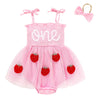 Titkkop Baby Girl 1St Birthday Clothes One Year Old Tulle Romper Sleeveless Bodysuit Cake Smash Outfits(Berry,9-12M)
