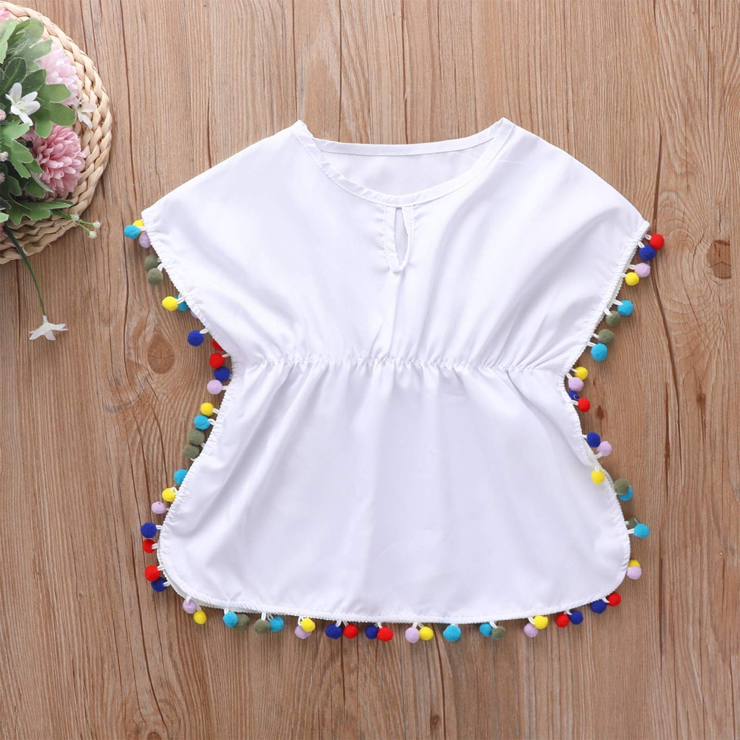 Douhoow Toddler Baby Girls Swim Cover-Up Beach Sundress Summer Poncho Rash Guards (1-2 T, Solid White)