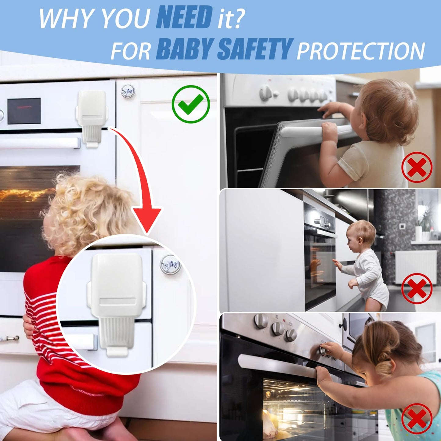 2Pcs Childproof Oven Door Lock, Oven Front Lock Easy To Install And Use Durable And Heat-Resistant Material No Tools Need Or Dri
