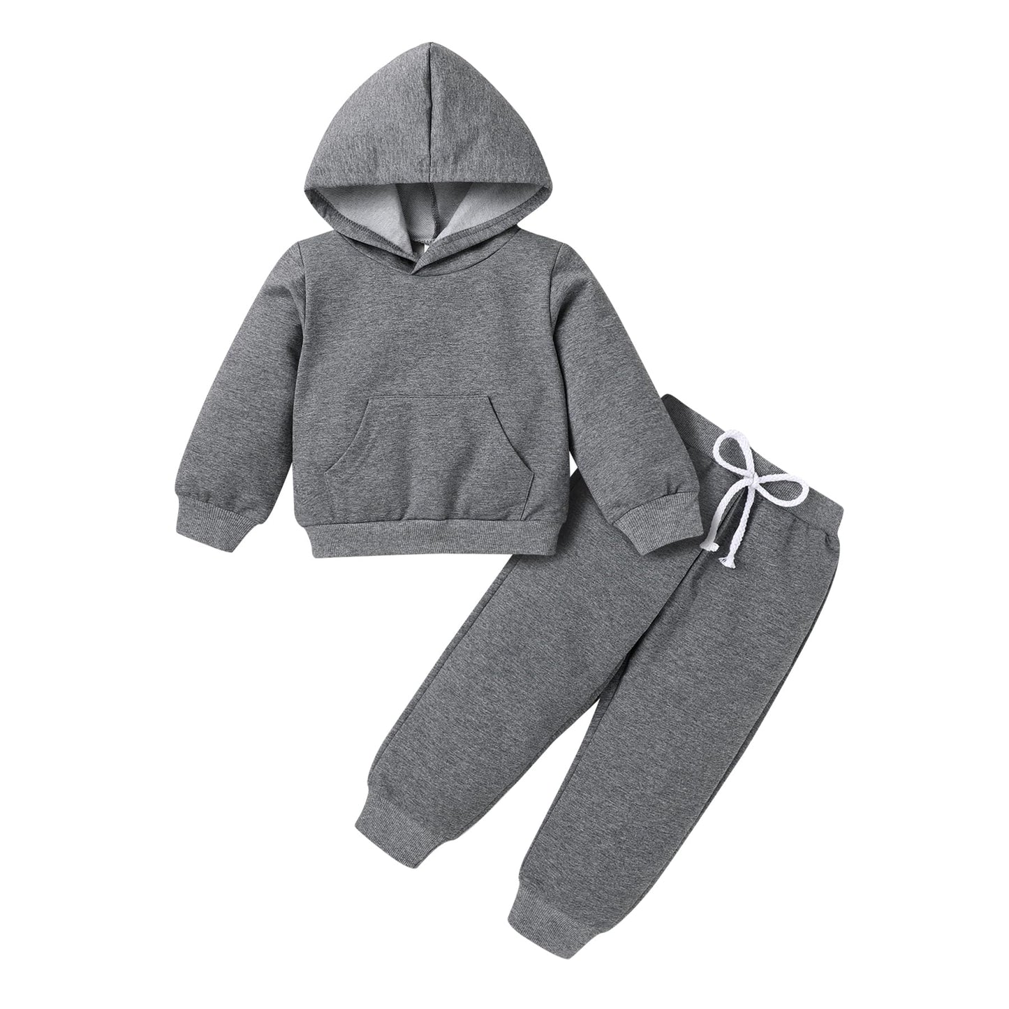 Happy Town Toddler Fall Outfits For Girl Boy Long Sleeve Hoodie Top And Long Sweatpants Set Toddler Sweatsuit (Solid Color-Dark