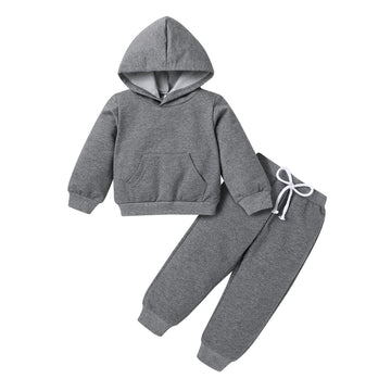 Happy Town Toddler Fall Outfits For Girl Boy Long Sleeve Hoodie Top And Long Sweatpants Set Toddler Sweatsuit (Solid Color-Dark