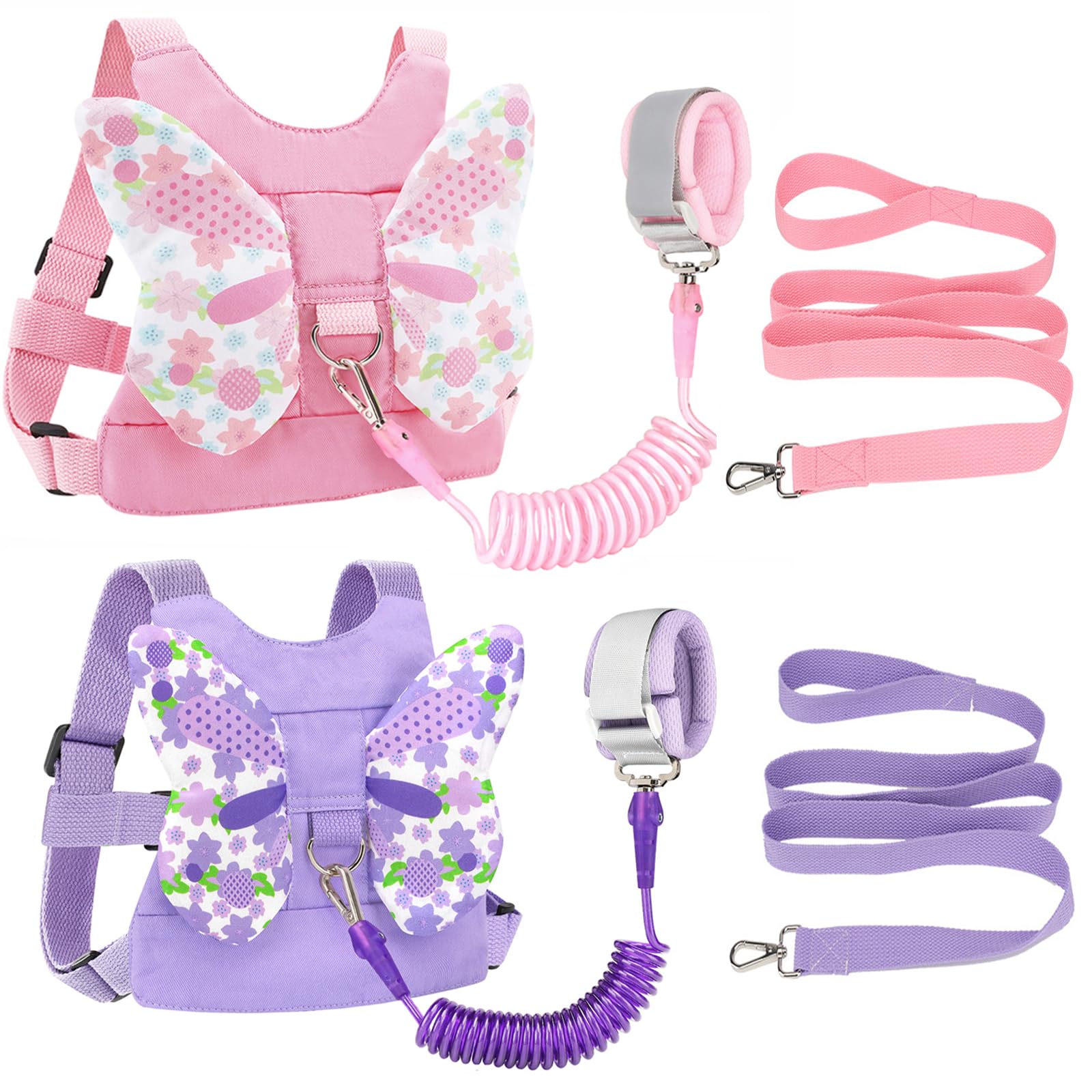 Accmor Toddler Harness Leash + Anti Lost Wrist Link, 2 Pack Cute Kids Butterfly Harness Leashes, Adorable Baby Leash Walking Ass