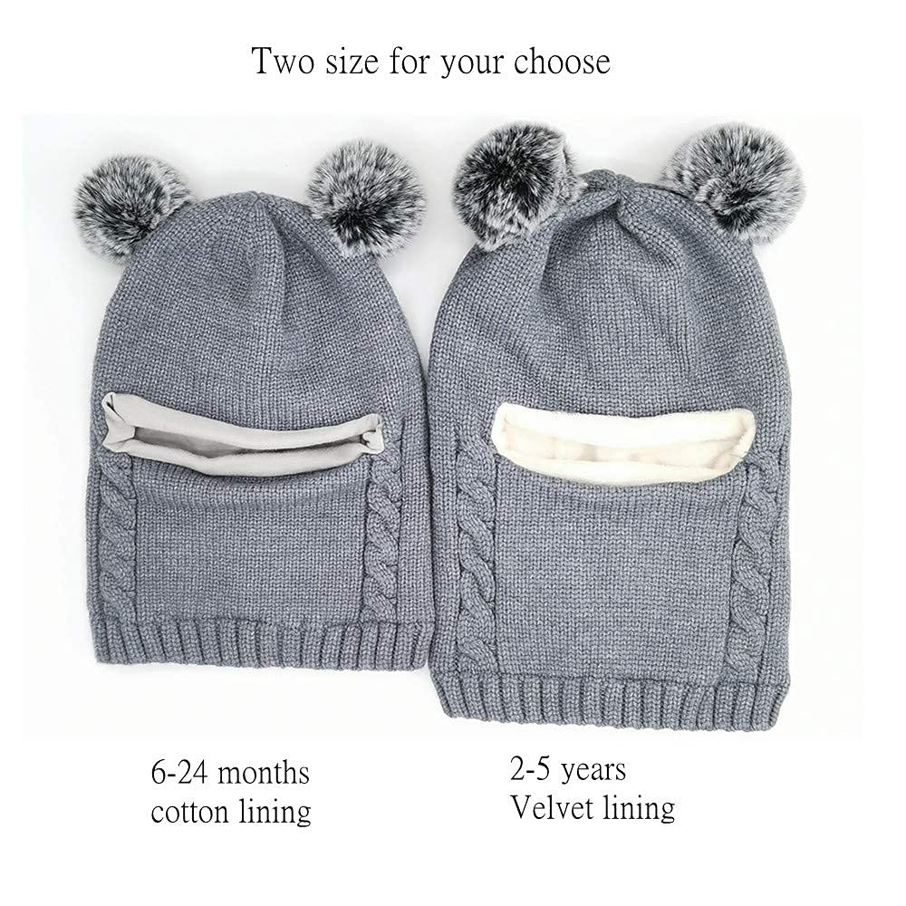Baby Girls Boys Winter Hat Scarf Earflap Hood Scarves Toddler Kids (Grey-1, 2-5T)