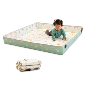 Infantino Foldable Soft Foam Mat, Extra Large Double-Sided Cushioned Portable Play Mat With Fold-Up Sides, Non Slip Crawling & P