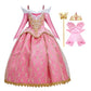 Fmyfwy Girls Aurora Princess Dress Embroidered Lace Sleeping Beauty Fancy Dress Up Halloween Christmas Birthday Gown W/Accessori