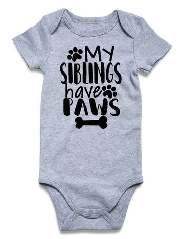 Funnycokid My Siblings Have Paws Onsies Newborn Baby Underwear Short Sleeve Bodysuit Cute Baby Layette Clothes Grey 3-6 Months