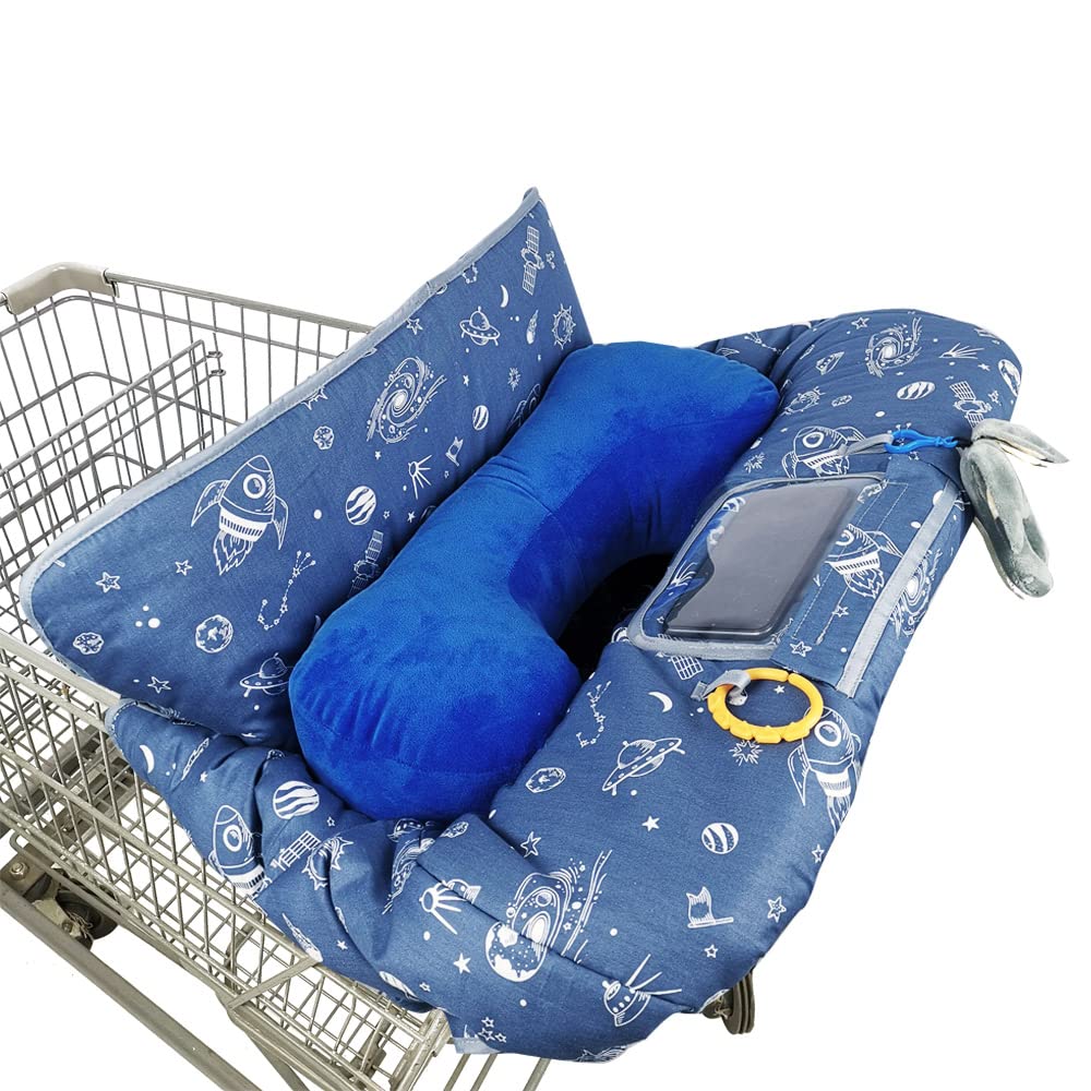 Shopping Cart Cover For Baby/Toddler With Pillow, Cozy High Chair Cover, Blue Spaceship