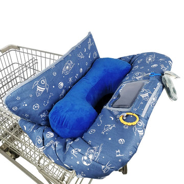 Shopping Cart Cover For Baby/Toddler With Pillow, Cozy High Chair Cover, Blue Spaceship