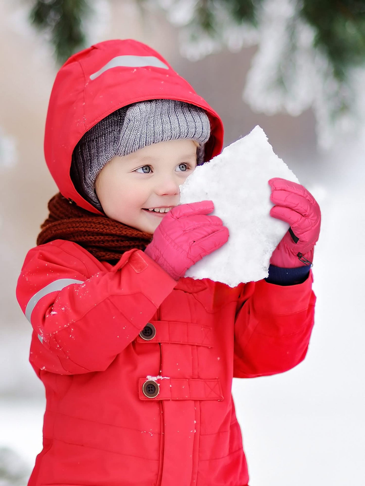 Boao 2 Pairs Kids Winter Ski Gloves Waterproof Warm Snow Mittens Full Finger Gloves For Toddlers Infants (Violet, Rose Red, 1-3