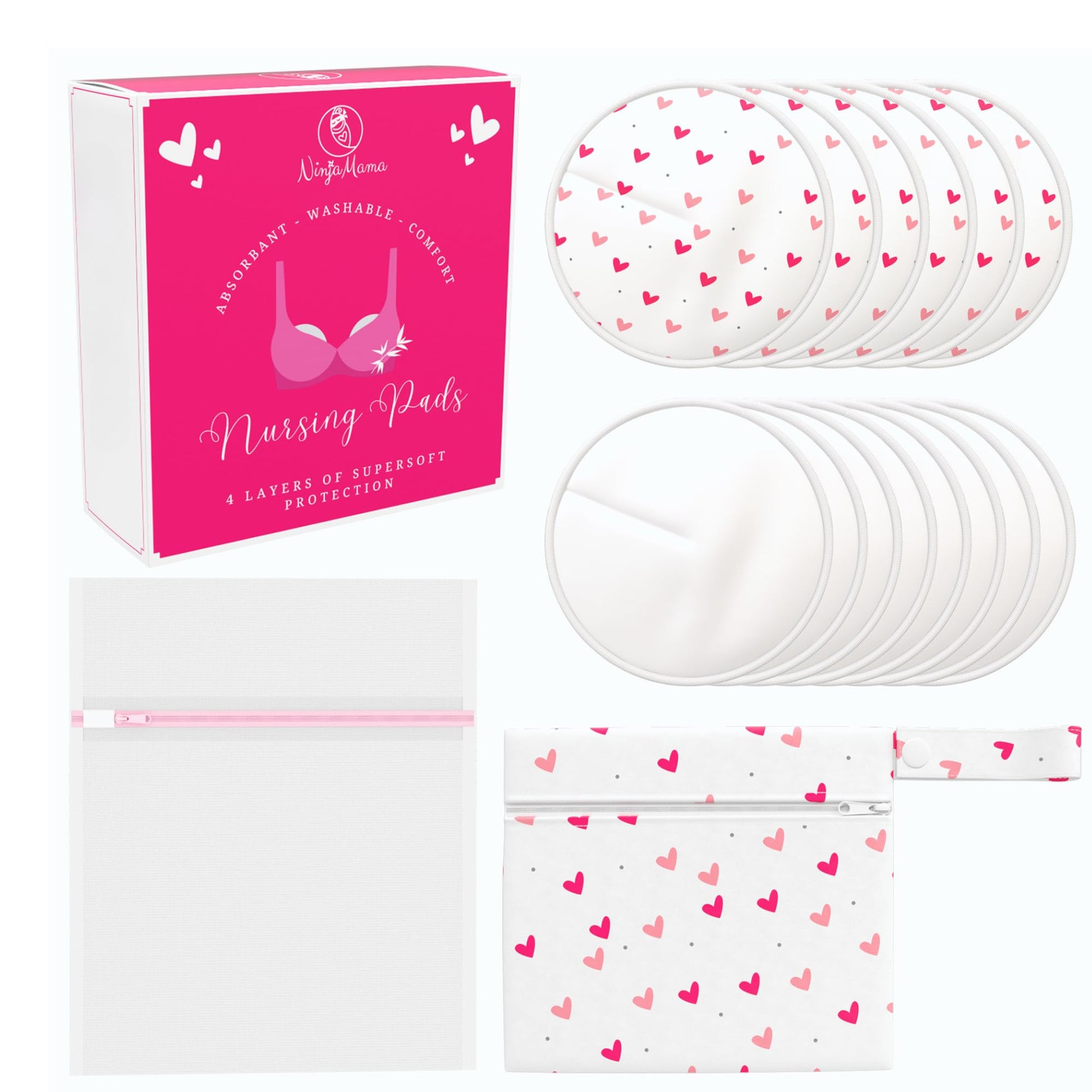 Ninja Mama Super Soft Washable Viscose Derived from Bamboo Breast Pads - Reusable Nursing Pads for Breastfeeding, Nipple Pads fo