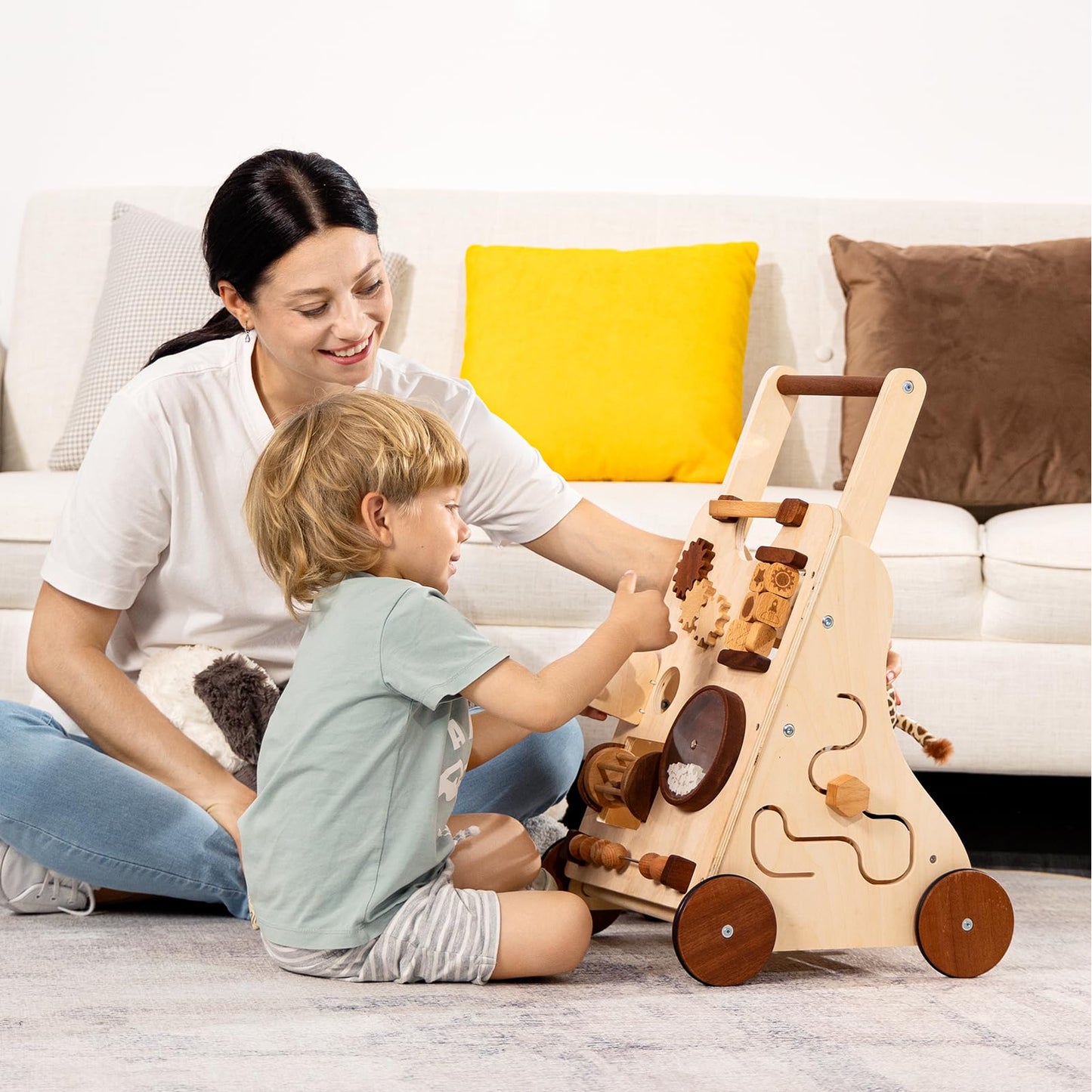 Woodtoe Wooden Baby Walker, Adjustable Speed Push Walker, Montessori Walker for Boys and Girls, Baby Activity Center, Sit to Sta