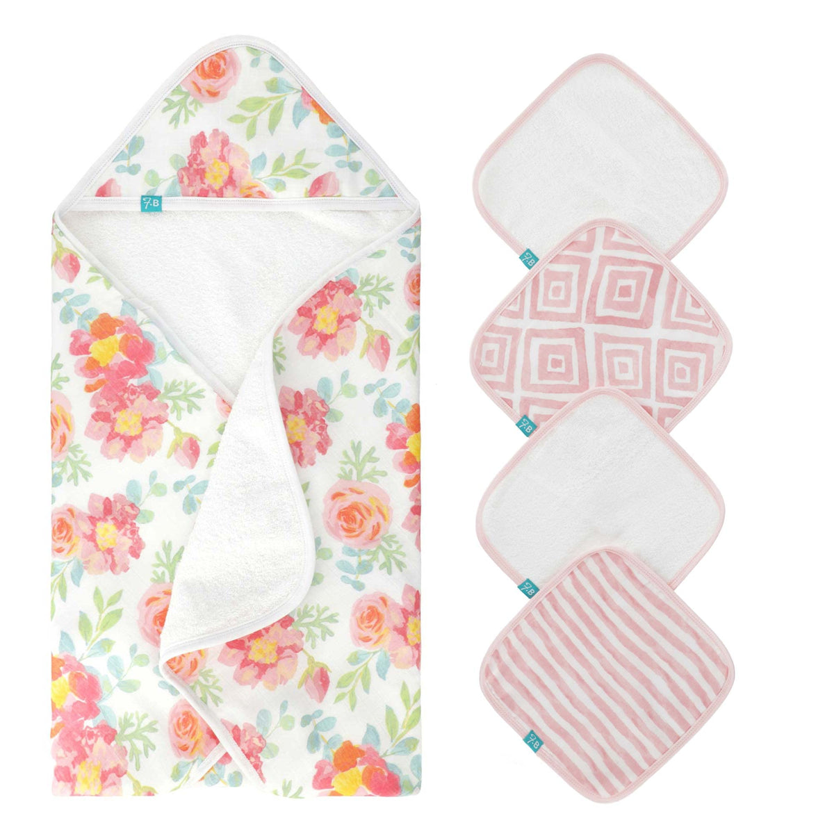 Baby Bath Towel 30 x 30, Newborn Hooded Baby Towel with 4 Washcloths  Ultra Absorbent and Soft Cotton Terry Hooded Bath Towel