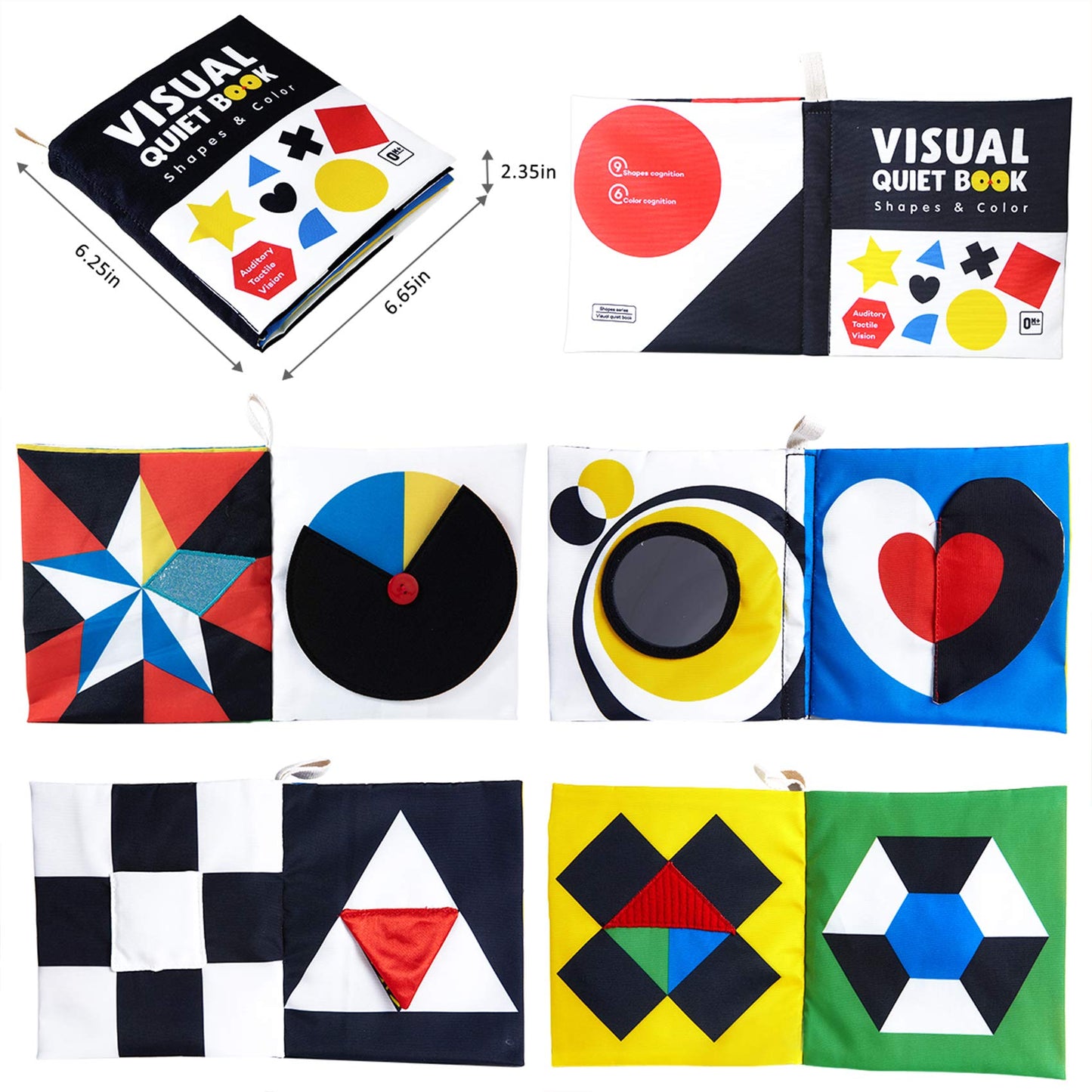 beiens Baby Books Toys, High Contrast Black and White, Non Toxic Fabric Touch and Feel Crinkle Cloth ,Early Educational Stimulat