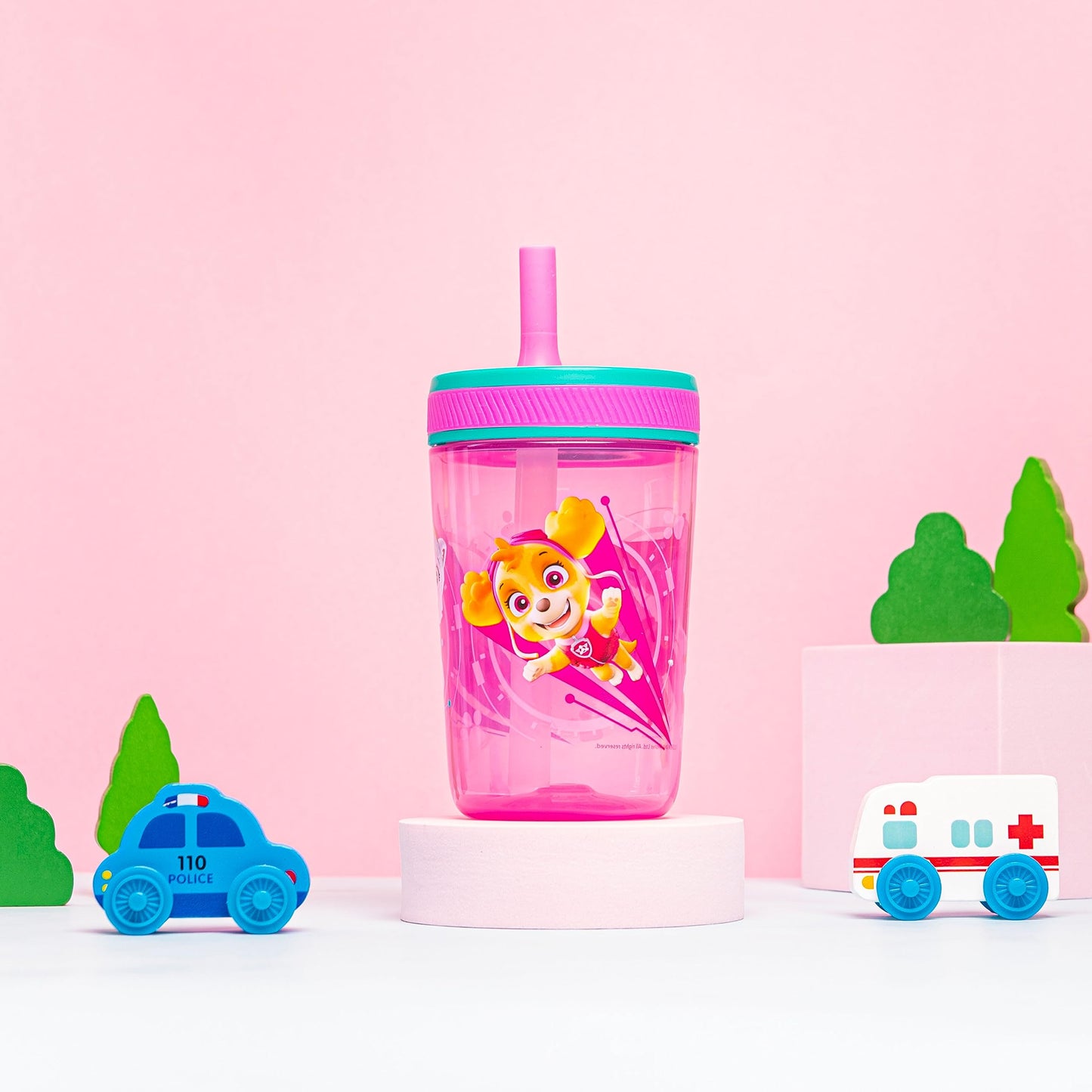Zak Designs Kelso 15 oz Tumbler Set (Paw Patrol Skye & Everest) Leak-Proof Screw-On Lid with Straw Made of Durable Plastic and S