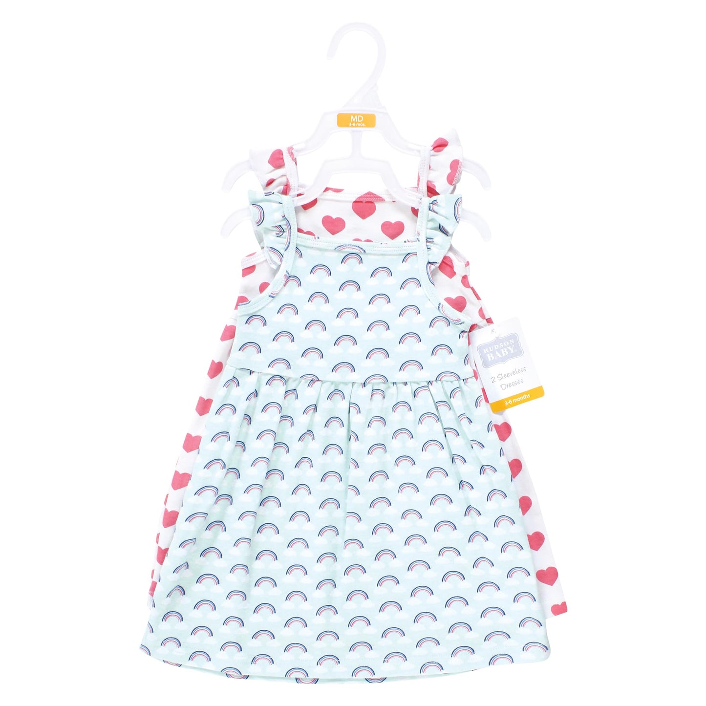 Hudson Baby Baby Girls Cotton Dresses, Cloudy Rainbow, 12-18 Months