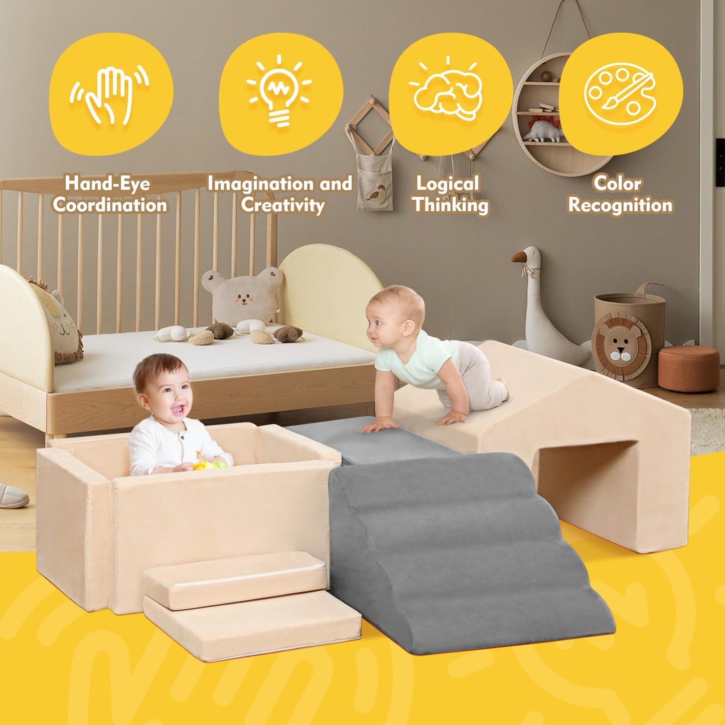 Loaol Foam Climbing Toys For Toddlers, 6Pcs Climb And Crawl Activity Playset, Soft Foam Climbing Blocks Indoor, Toddler Play Cli