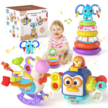 usrela Baby Toys for 1+ Year Old, Busy Board Sensory Toys for Toddlers 1-3, Baby Toys for 12-18 Months, Pull String Teether, Sta