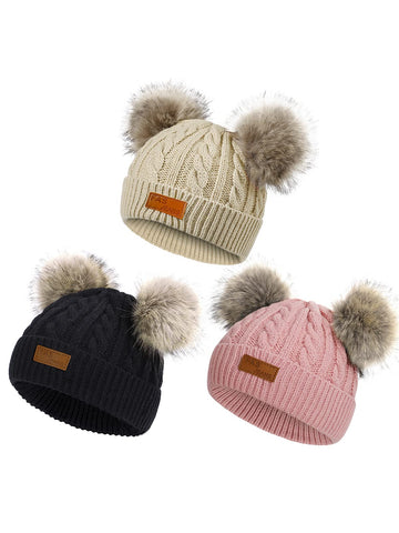 Century Star Baby Hat Winter Baby Girls Hats Knit Warm Hat For Baby Boys Infant Toddler Beanie Z Pom Pom Khaki & Black & Deep Pi