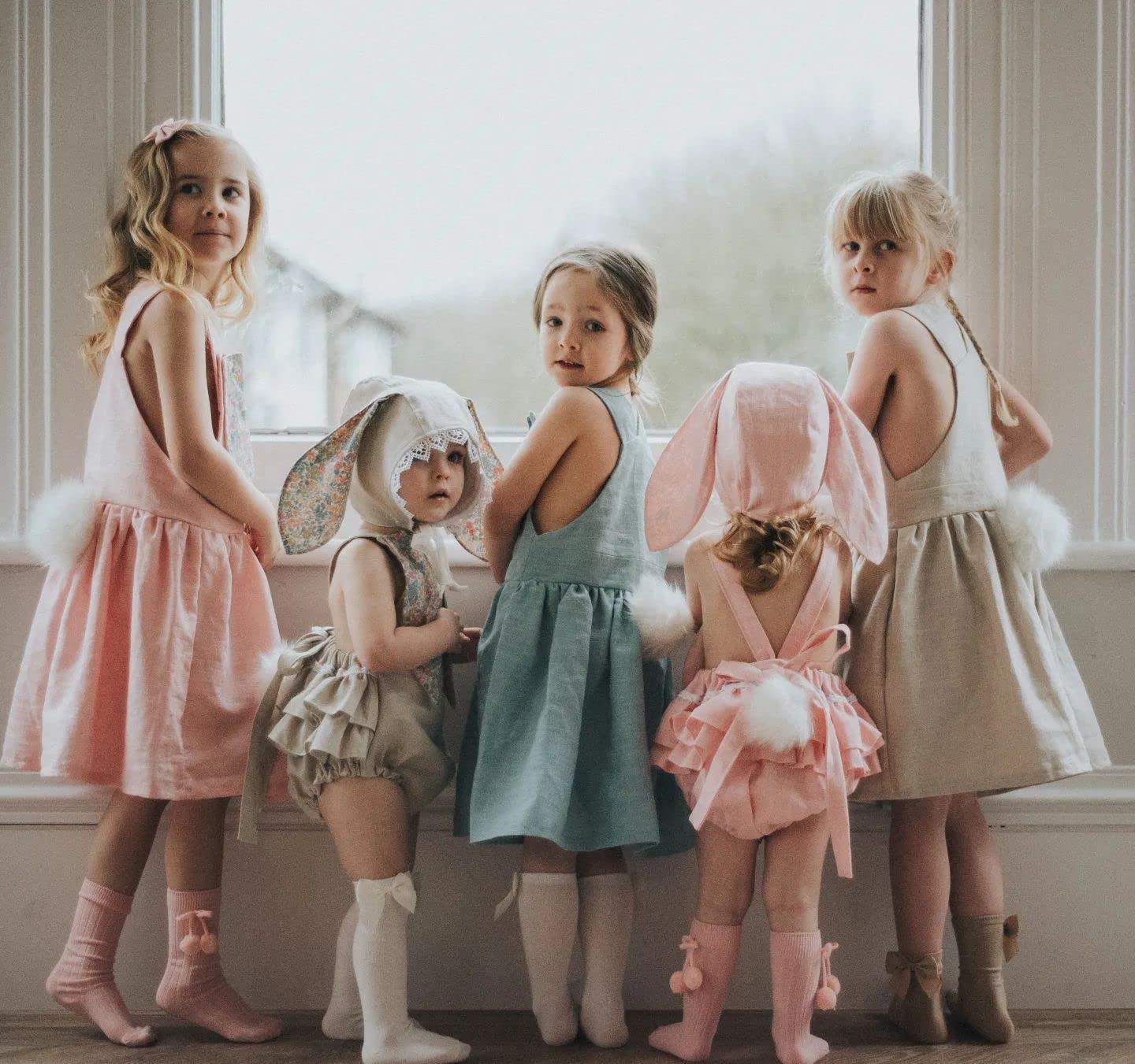 Baby Girl Easter Outfit Vintage Onesie Overalls And Bunny Ears/Toddler Dress Sister Mathing Clothes With Tail (Onesie Bunny Pink