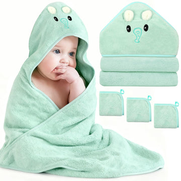 Sublaga 4 PCS Baby Towel Set, Hooded Bath Towel for Infants, Toddlers and Kids, Soft Animal Baby Bath Towels & 3 PCS Washcloths,