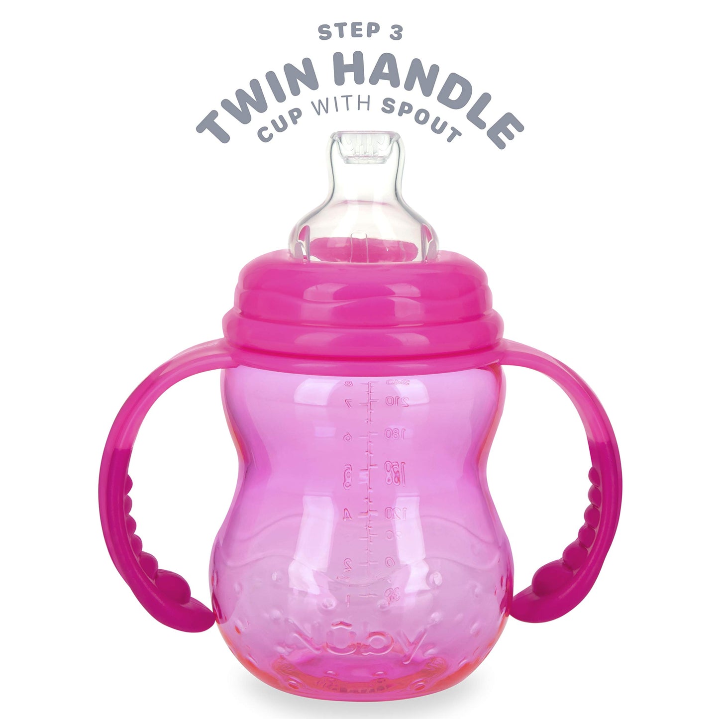 Nuby 3 In 1 Baby Bottle To Training Sippy Cup - 8 Oz Toddler Cups Spill Proof With Soft Spout, Nipple & Removeable Grip Handles