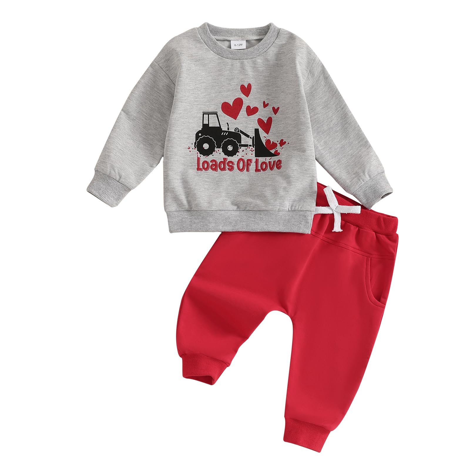 Karuedoo Toddler Baby Boy Valentines Day Outfit Cute Letter Print Sweatshirt Long Sleeve Shirts Top Jogger Pants Set (Tractor He