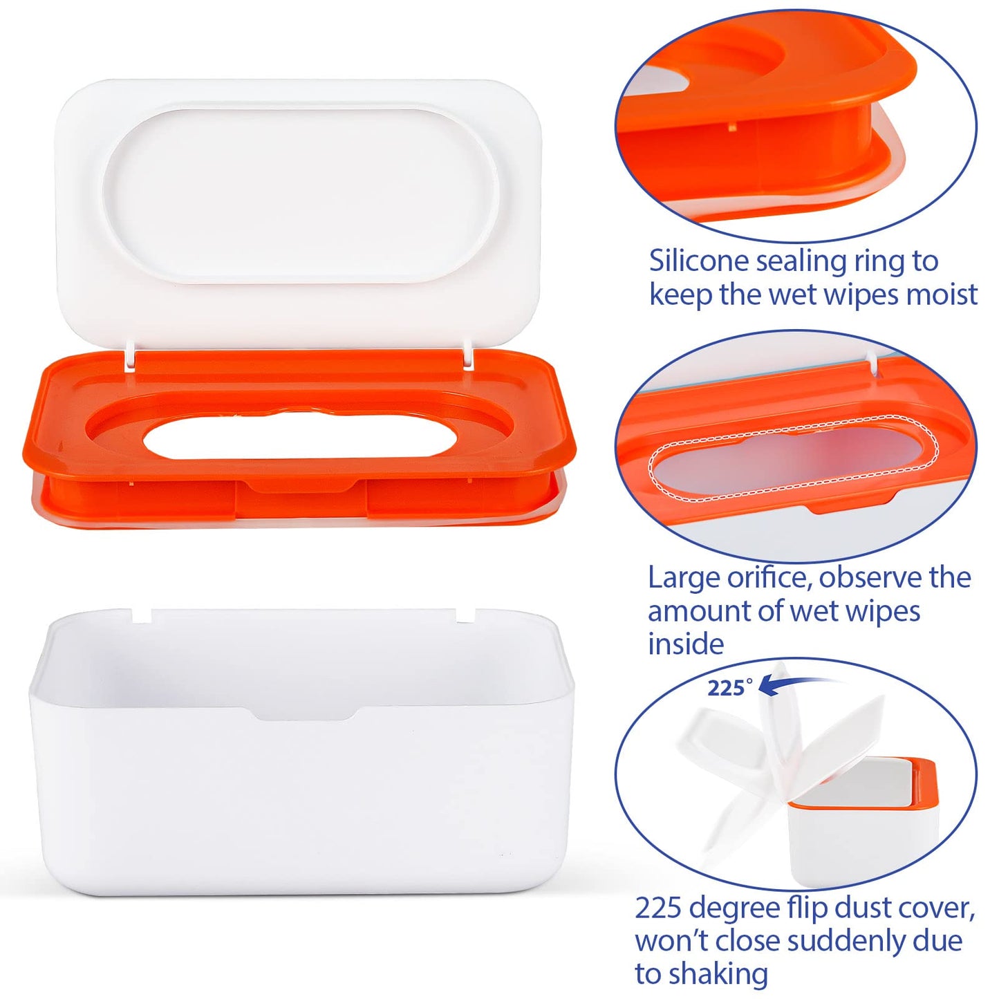 Flenpptly Baby Wipes Dispenser, Wipes Case Baby Wipe Holder Keeps Wipes Fresh, Non-Slip, Easy Open & Close (Orange)