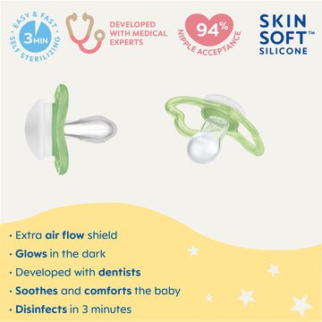 Mam Air Night Pacifiers , Mam Sensitive Skin Pacifier 6+ Months, Glow In The Dark Pacifier, Best Pacifier For Breastfed Babies,