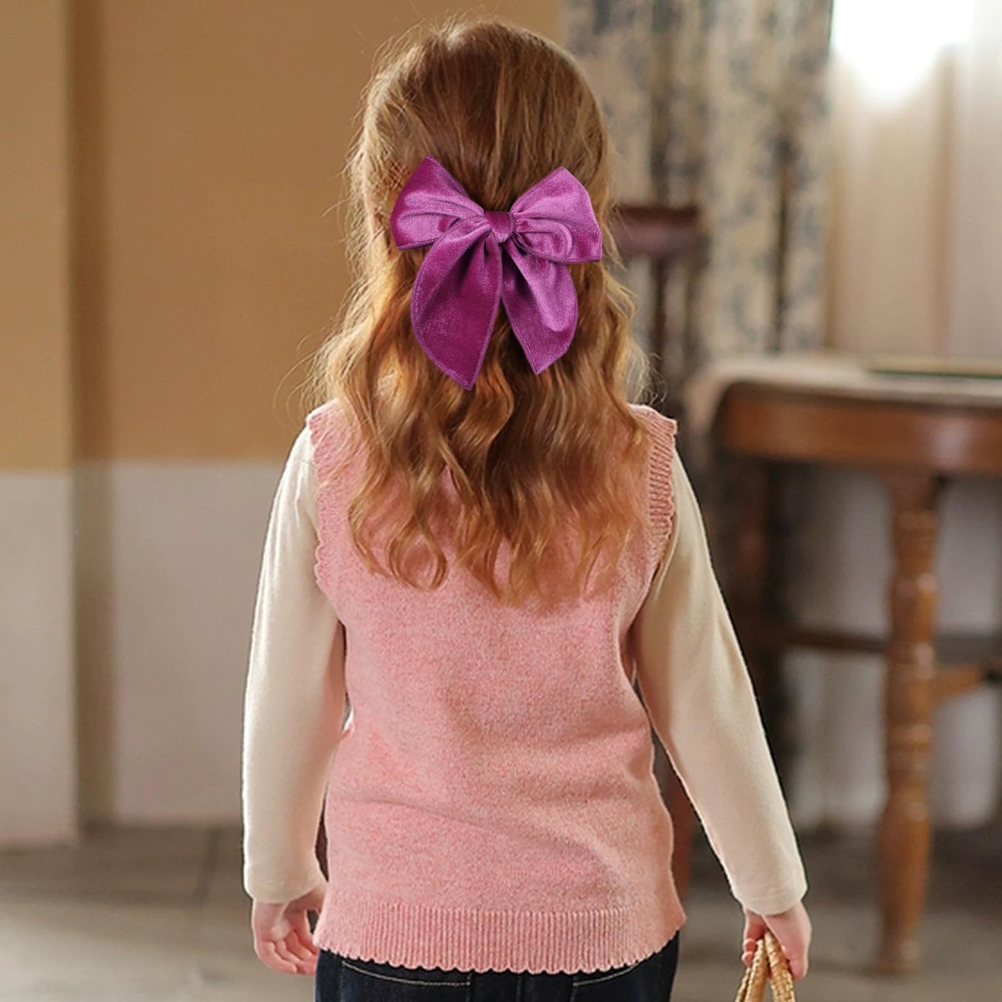 5In Hot Pink Velvet Fable Bow Hair Clip Barrettes Baby Girls Women Large Velvet Ribbon Sailor Bow Alligator Hairpins Birthday Pa