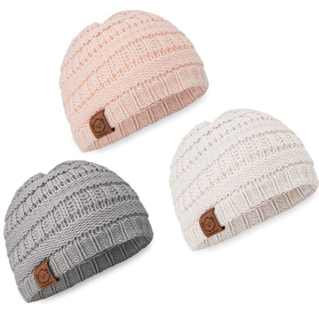 3-Pack Baby Beanies, Baby Hats - Newborn Hats, Baby Boy Hats, Baby Girl Hats For Winter (Sweet Pea)