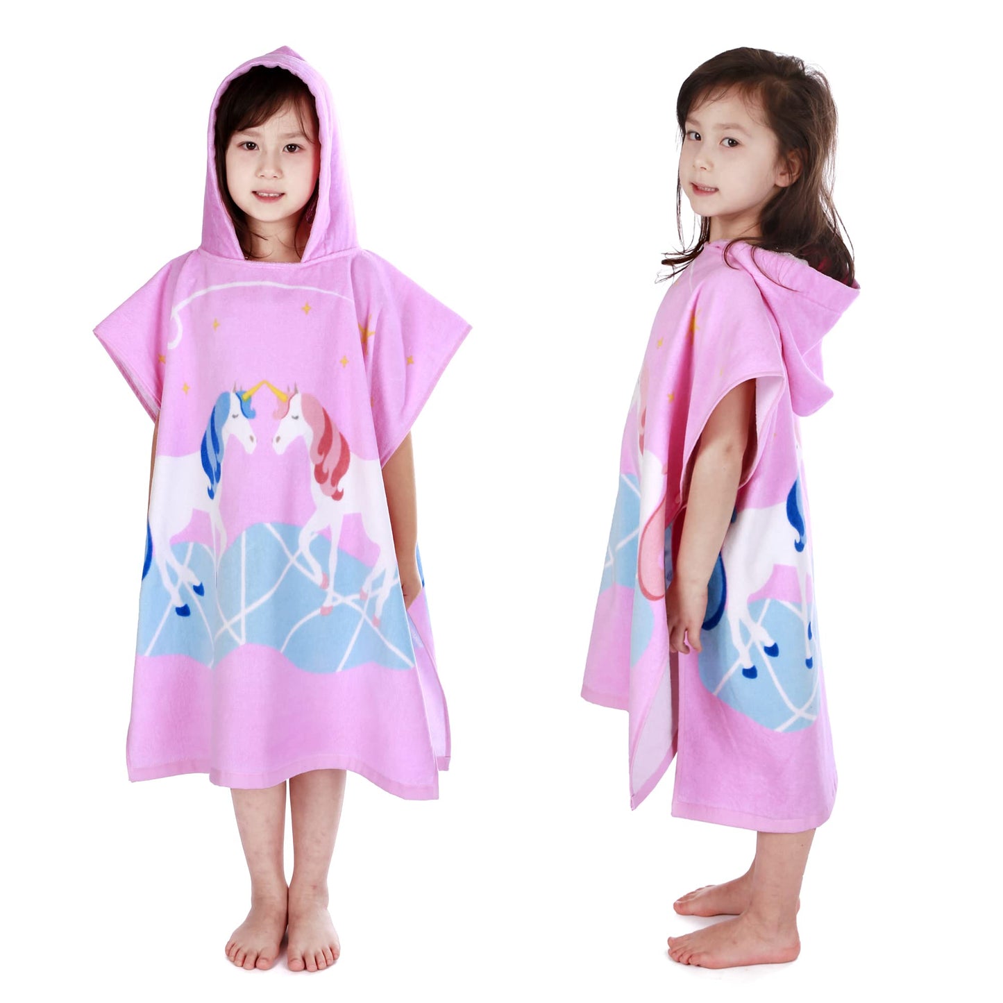 LOBETOAED Kids Hooded Beach Bath Towel, Baby Surf Poncho Changing Robe Toddlers Real Cotton Soft Terry Poncho Wrap for Boy Girl 